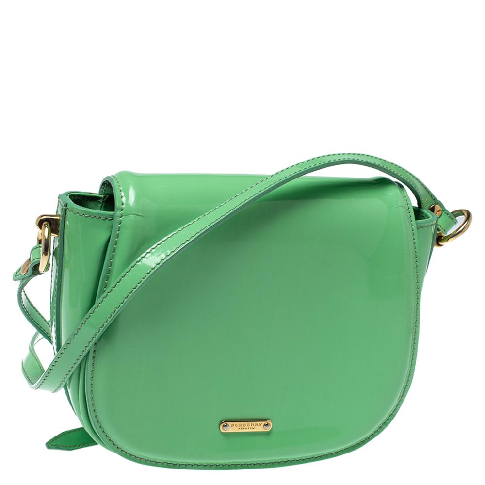 Women's Burberry Green Patent Leather Shoulder Bag