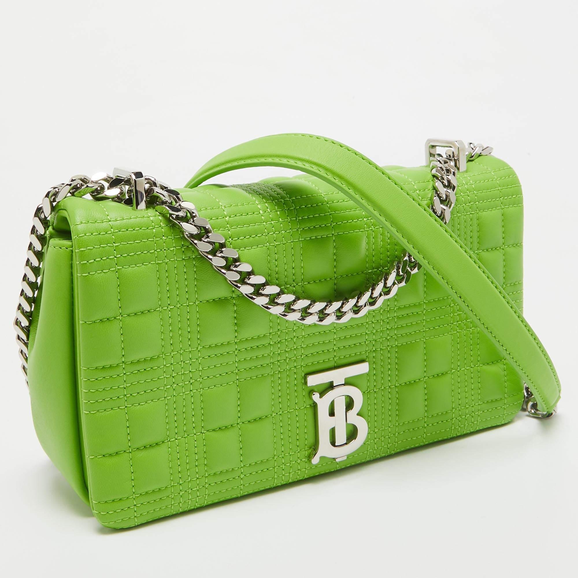 Burberry Green Quilted Leather Small Lola Chain Shoulder Bag In New Condition For Sale In Dubai, Al Qouz 2