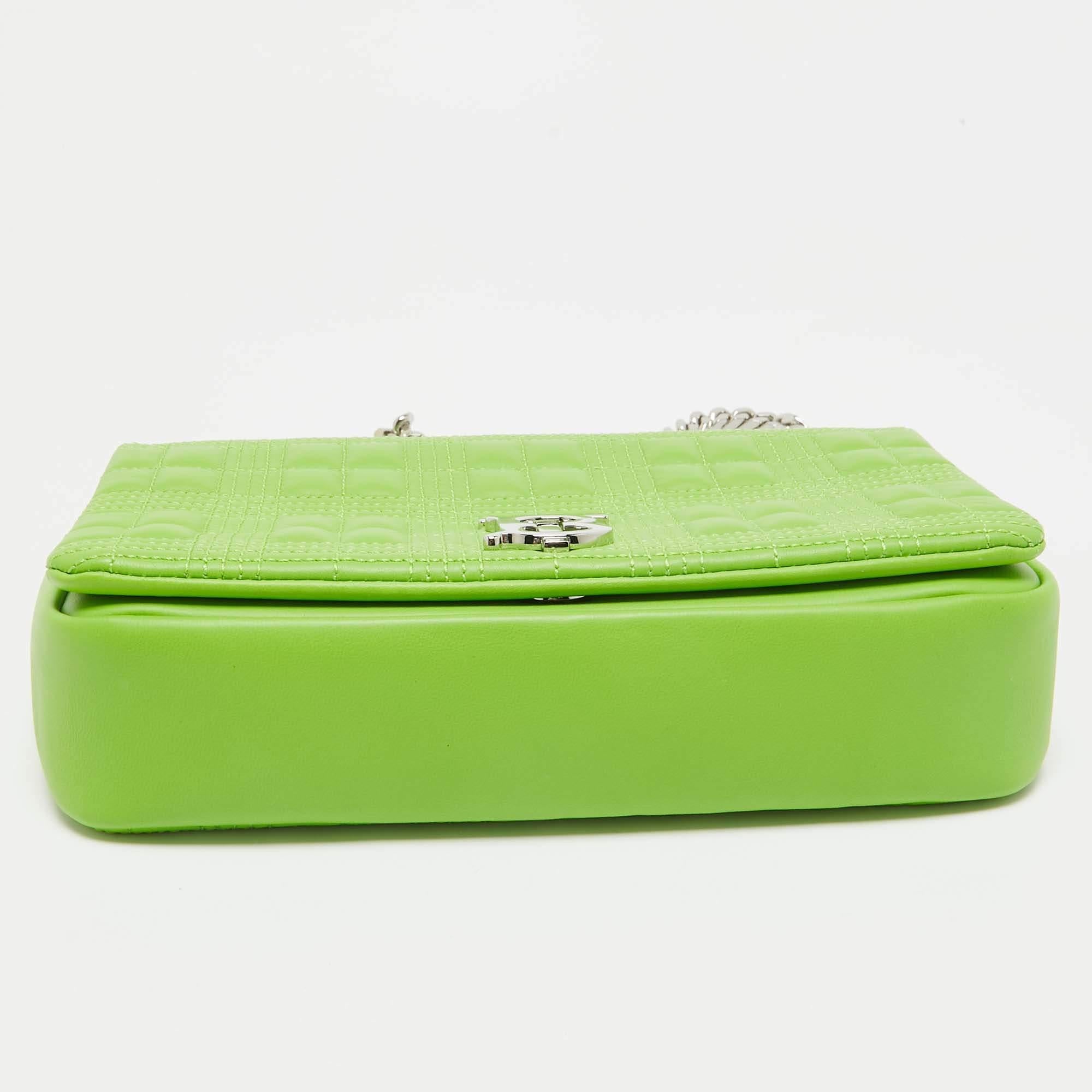 Burberry Green Quilted Leather Small Lola Chain Shoulder Bag For Sale 3