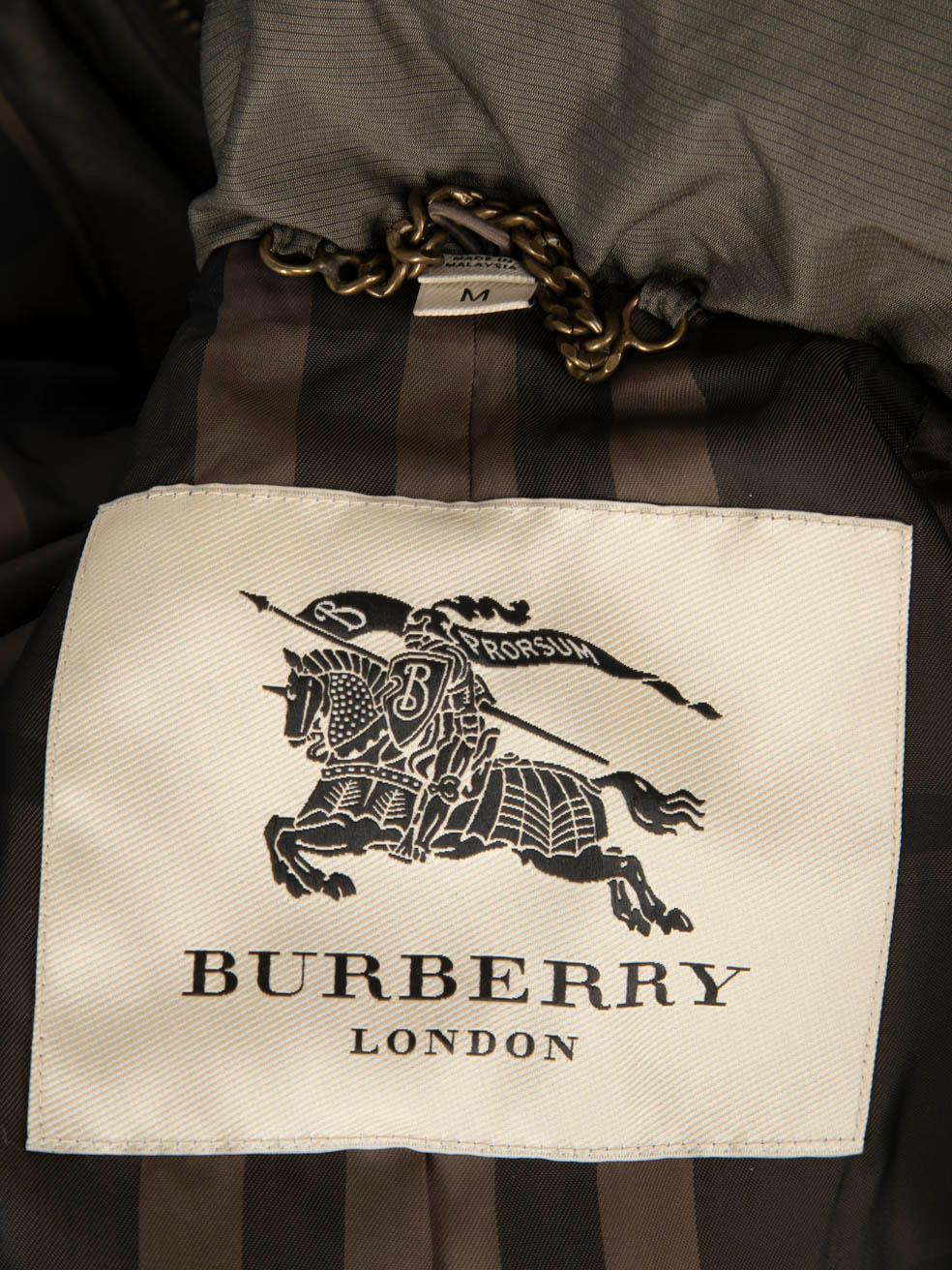 Women's Burberry Green Quilted Mid Length Puffer Coat Size M For Sale