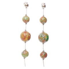 BURBERRY green red marble pearls trio ball drop pin earrings Pair