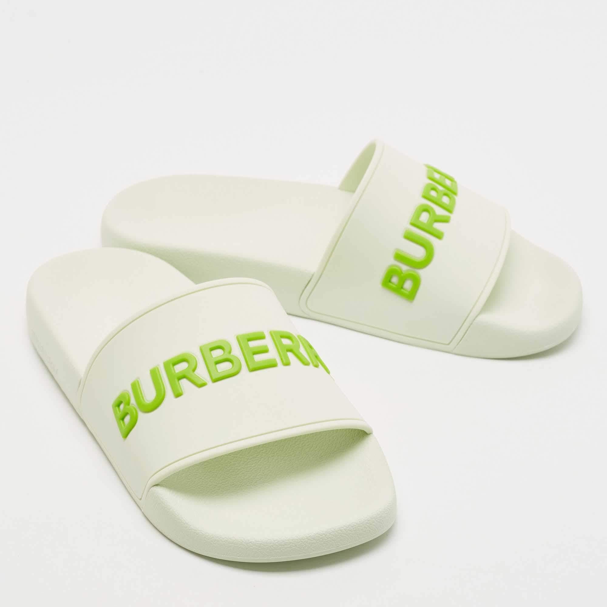 Beige Burberry Green Rubber logo Embossed slides Size 39