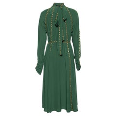 Burberry Green Silk Crystal Embellished Long Sleeve Gown S