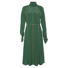 Used Burberry Green Silk Crystal Embellished Long Sleeve Gown S