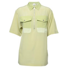 Used Burberry Green Silk Zip-Up Bowling Shirt S