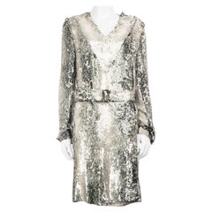 Burberry Green Stripe Sequinned Dress Size M