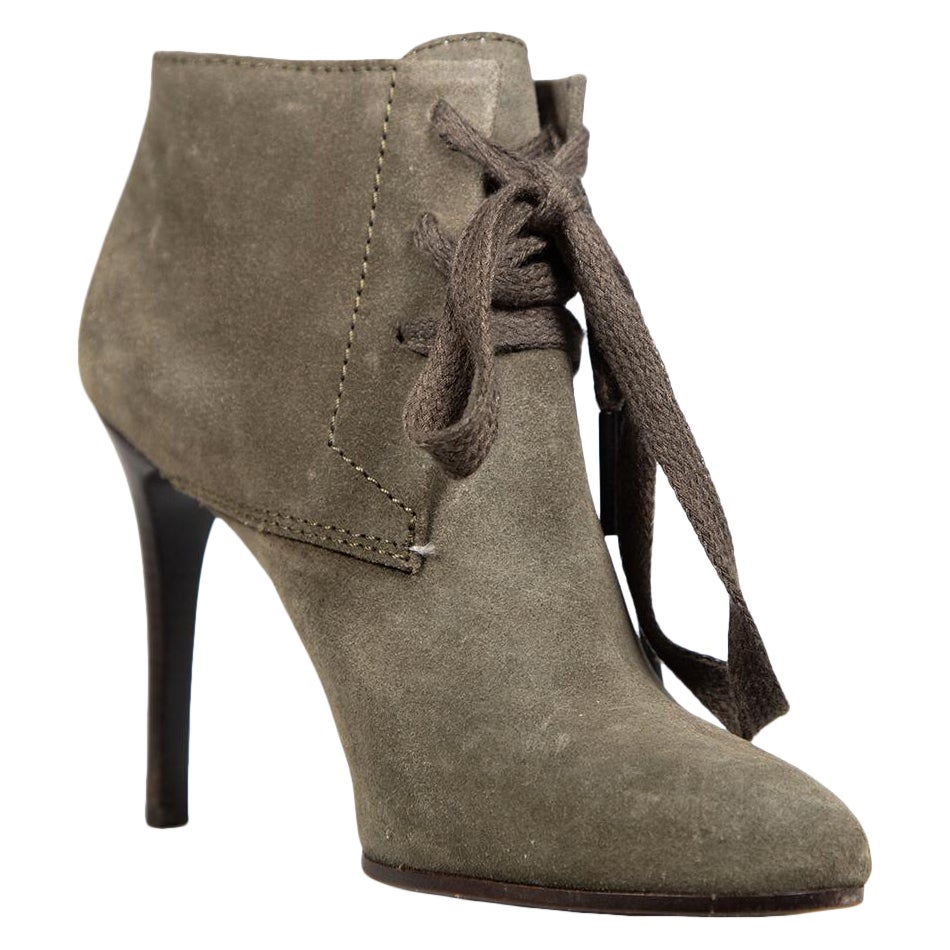 Burberry Green Suede High Heel Ankle Boots Size IT 36.5