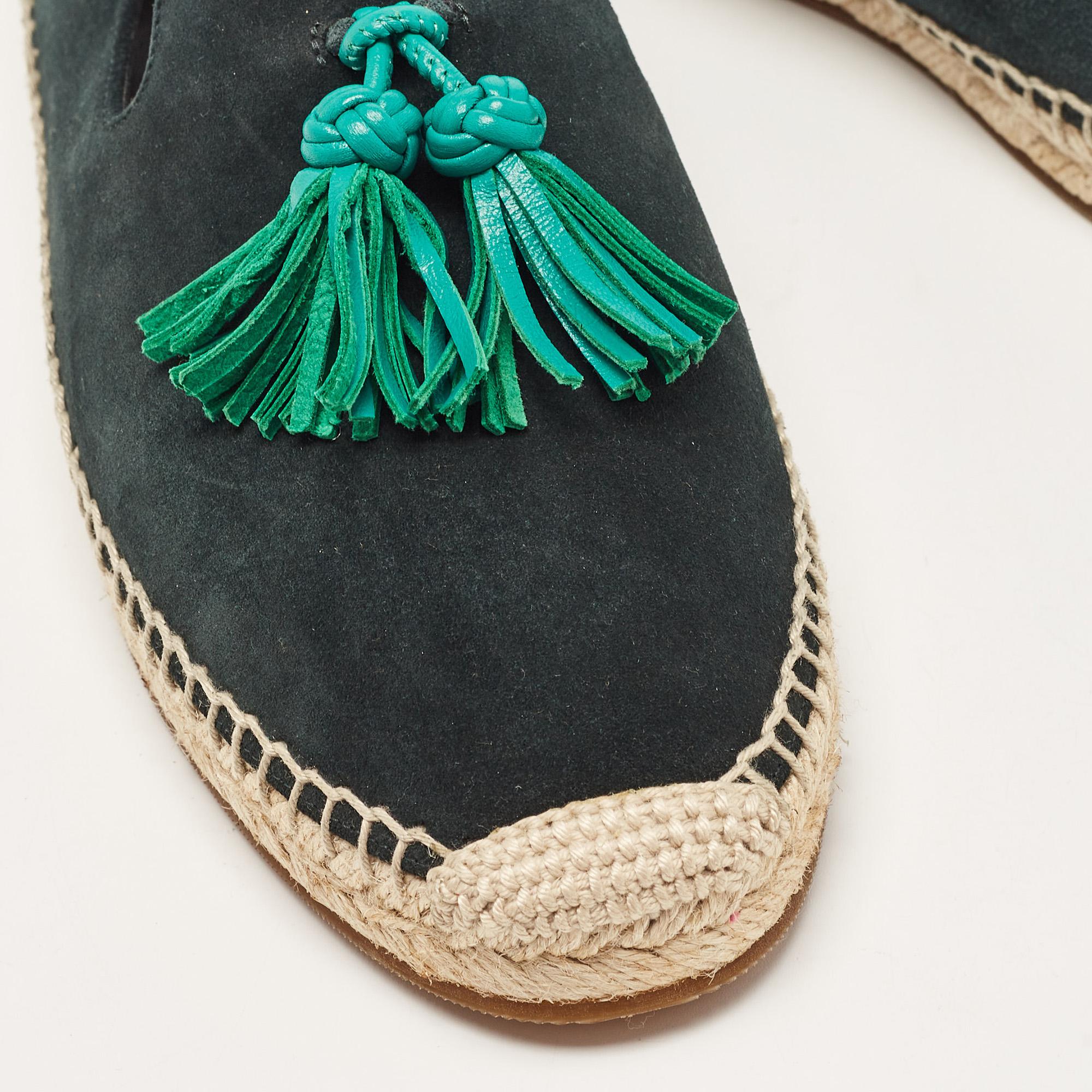 Burberry Green Suede Tassel Espadrille Flats Size 40 For Sale 4