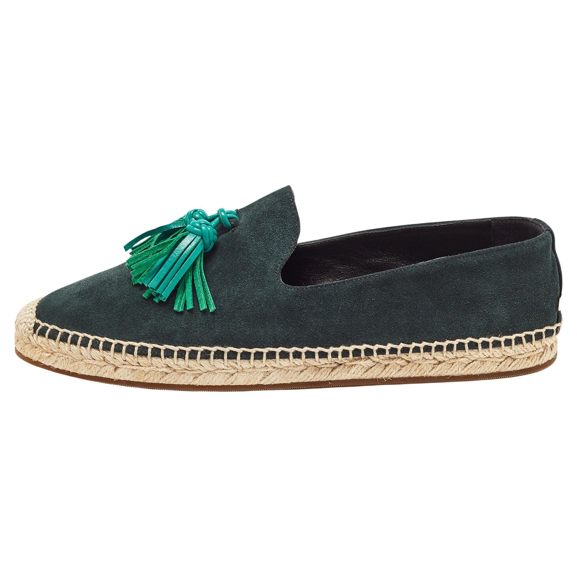 Burberry Green Suede Tassel Espadrille Flats Size 40 For Sale
