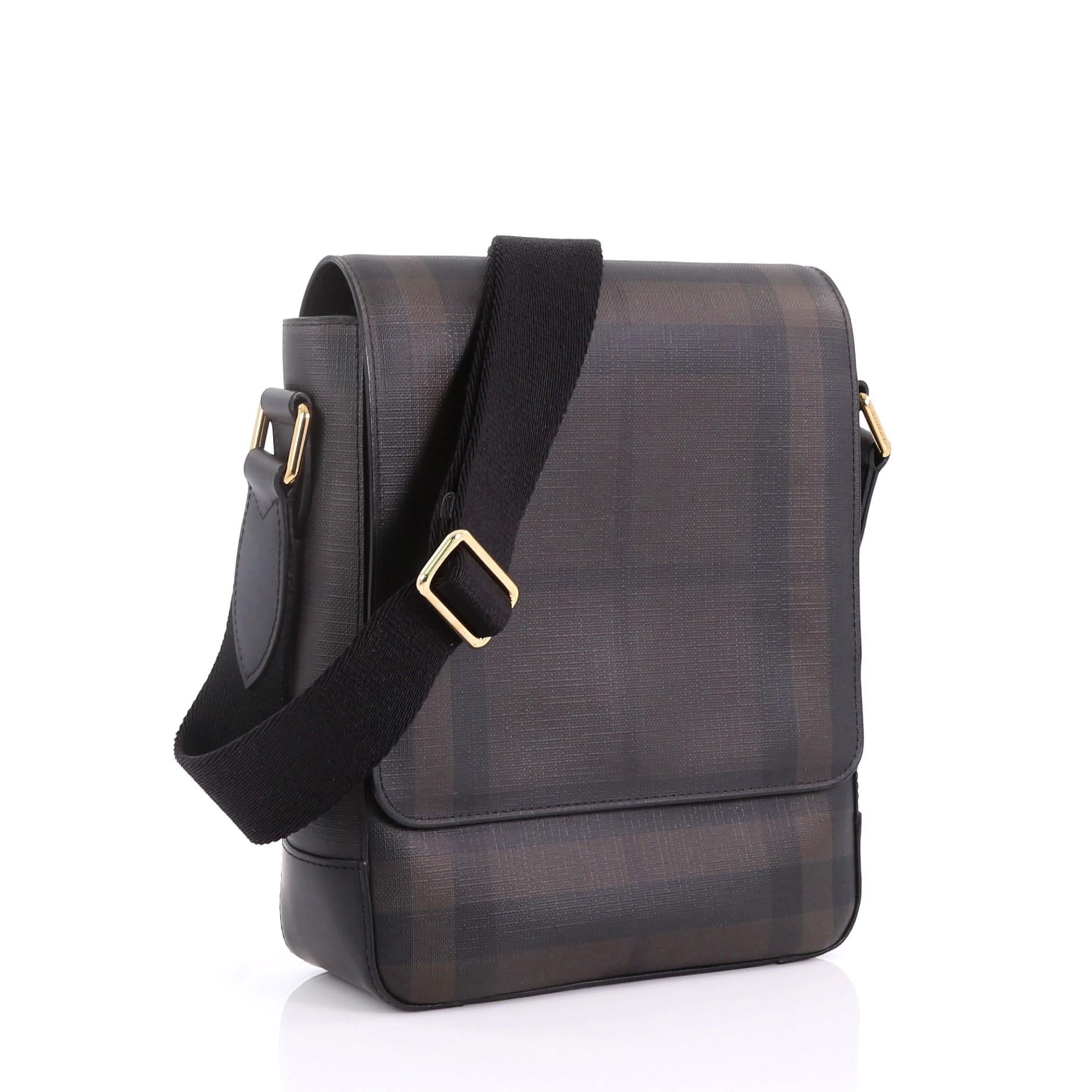 Black Burberry Greenford Crossbody Bag Smoked Check Coated Canvas