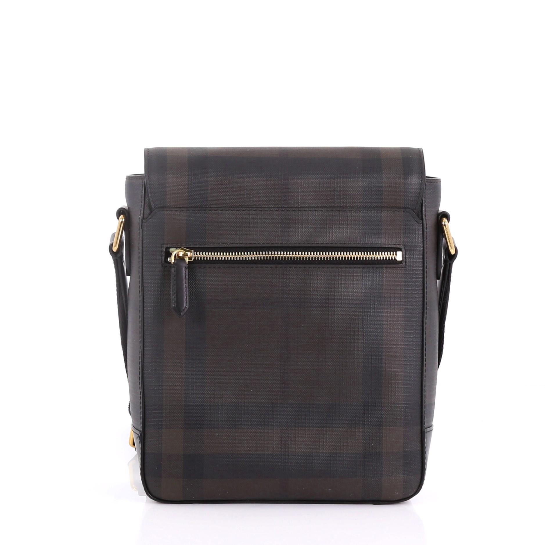 Burberry Greenford Crossbody Bag Smoked Check Coated Canvas In Excellent Condition In NY, NY