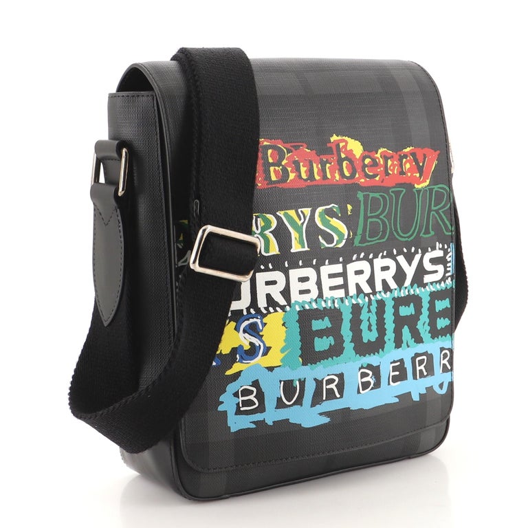 Burberry Greenford Graffiti Crossbody Bag Smoked Check Coated Canvas at