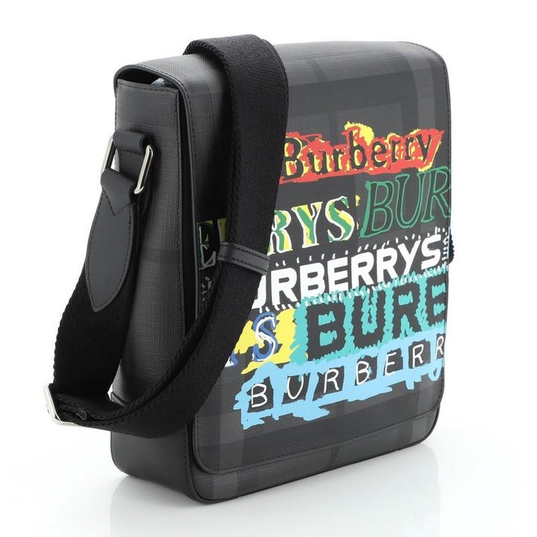 Burberry Greenford Graffiti Crossbody Bag Smoked Check Coated Canvas at