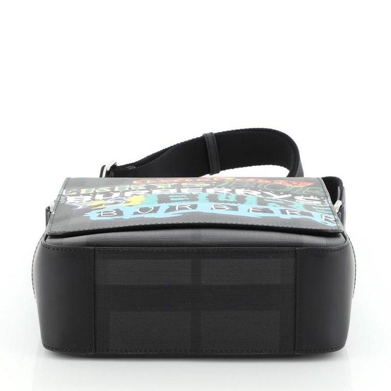 Burberry Greenford Graffiti Crossbody Bag Smoked Check Coated Canvas at