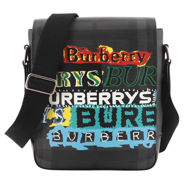 Burberry Greenford Graffiti Crossbody Bag Smoked Check Coated Canvas at