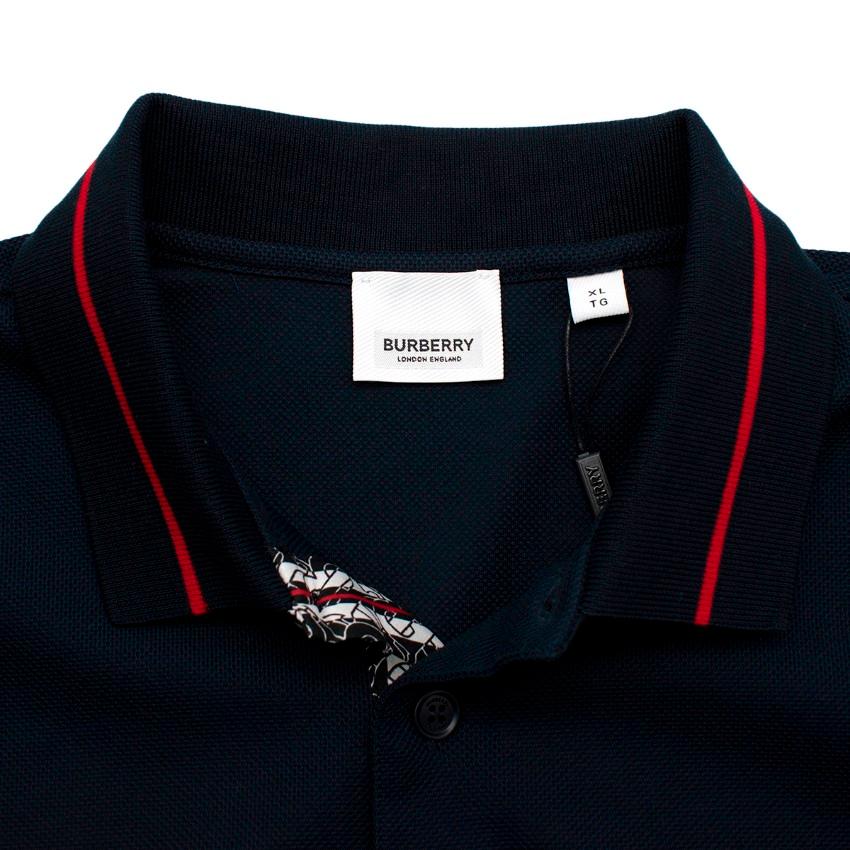 Black Burberry Grenford Navy Cotton Pique Red Trim Polo For Sale