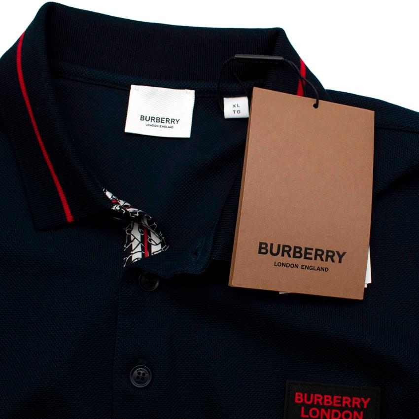 Burberry Grenford Navy Cotton Pique Red Trim Polo In Excellent Condition For Sale In London, GB