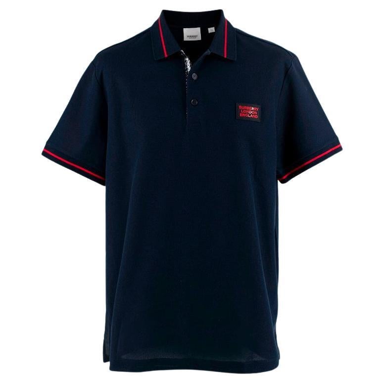 Burberry Grenford Navy Cotton Pique Red Trim Polo For Sale