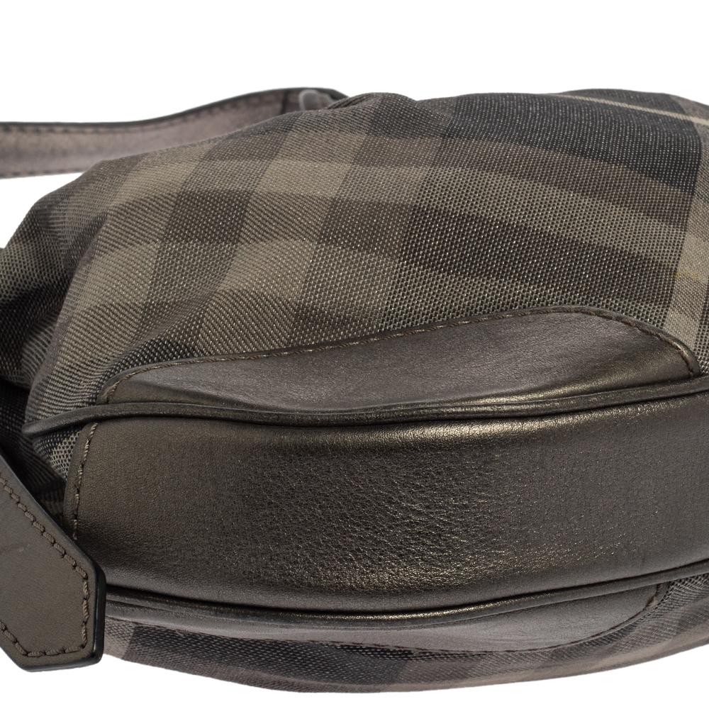 Burberry Grey Beat Check Shimmer Canvas and Leather Small Brooklyn Hobo 2