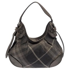 Burberry Grey Beat Check Shimmer Canvas and Leather Small Brooklyn Hobo