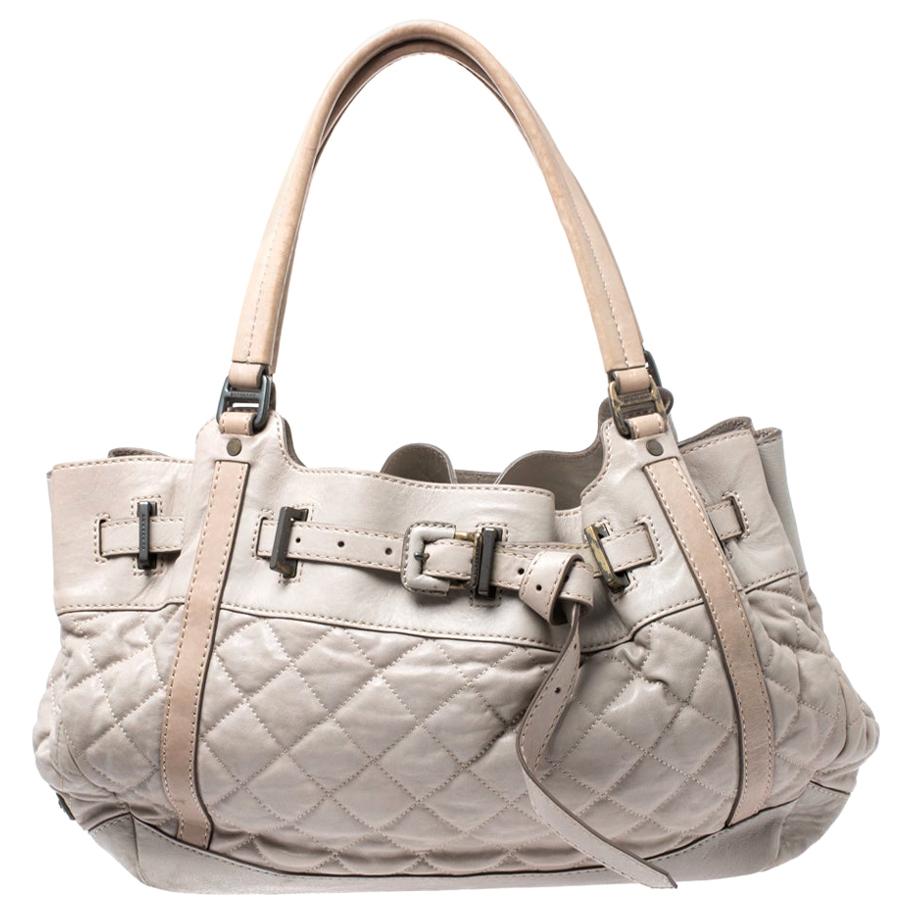 Burberry Grey/Beige Quilted Leather Enmore Hobo