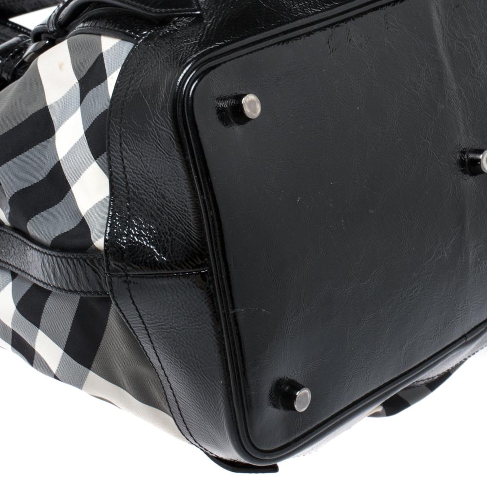 Burberry Grey/Black Beat Check Canvas And Patent Leather Lowry Tote 3