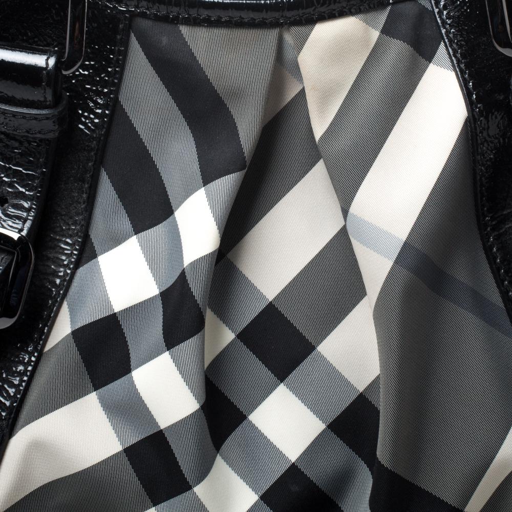 Burberry Grey/Black Beat Check Canvas And Patent Leather Lowry Tote 4