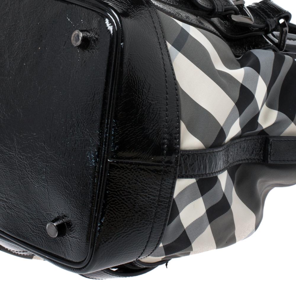 Burberry Grey/Black Beat Check Canvas And Patent Leather Lowry Tote 2