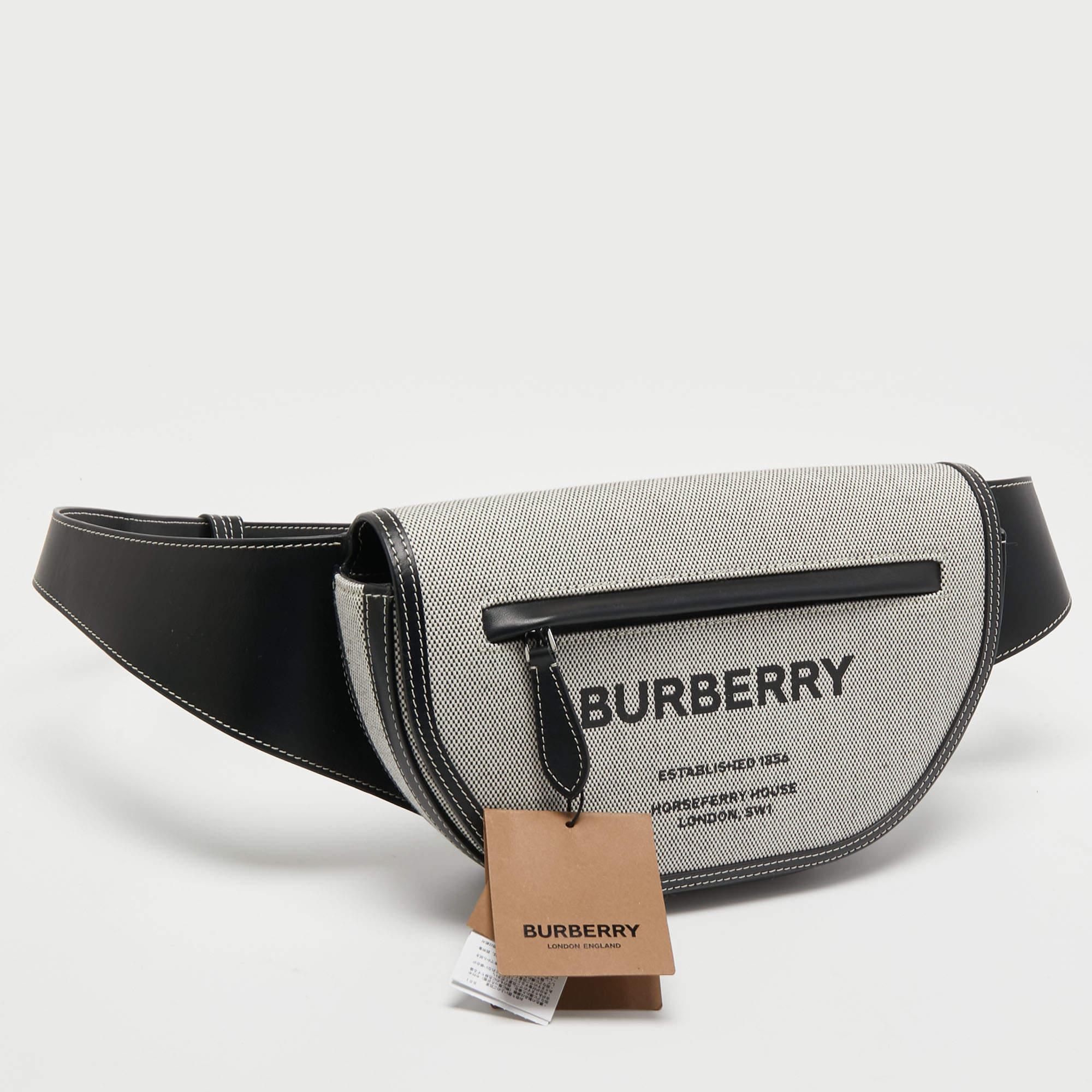 Men's Burberry Grey/Black Canvas and Leather Small Olympia Bumbag Belt Bag
