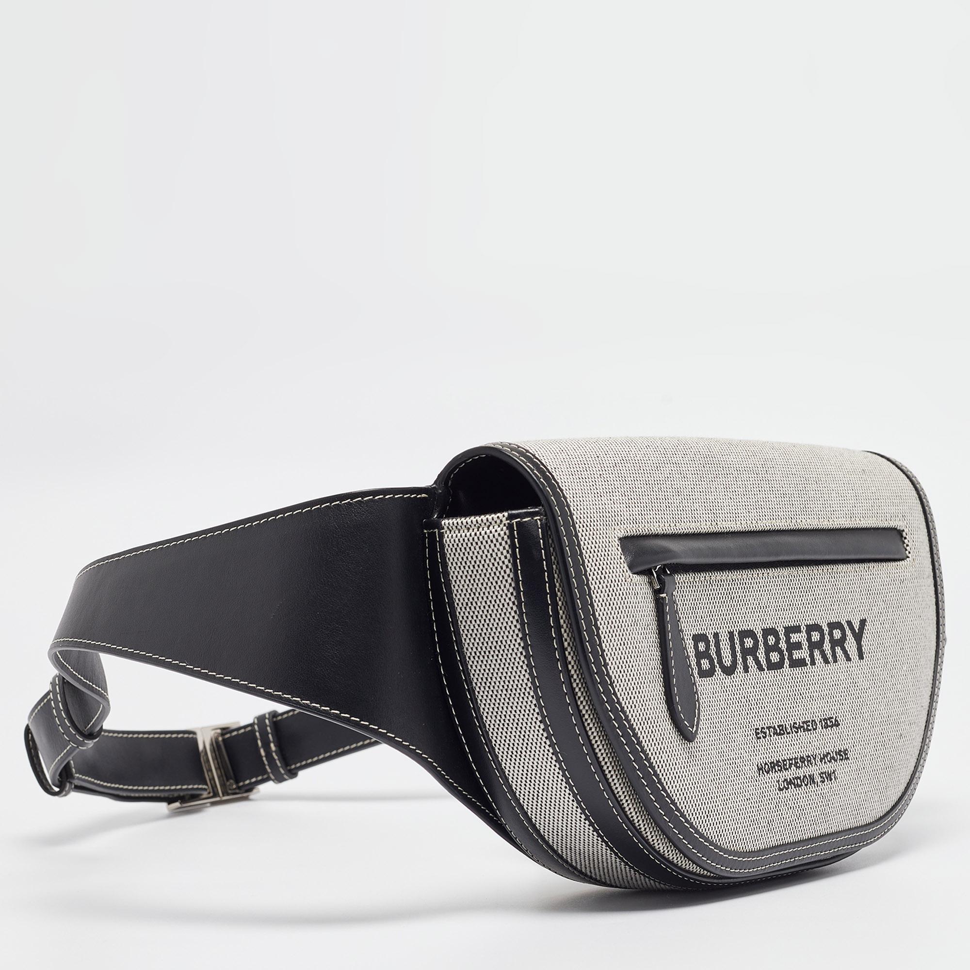 Gray Burberry Grey/Black Canvas and Leather Small Olympia Bumbag
