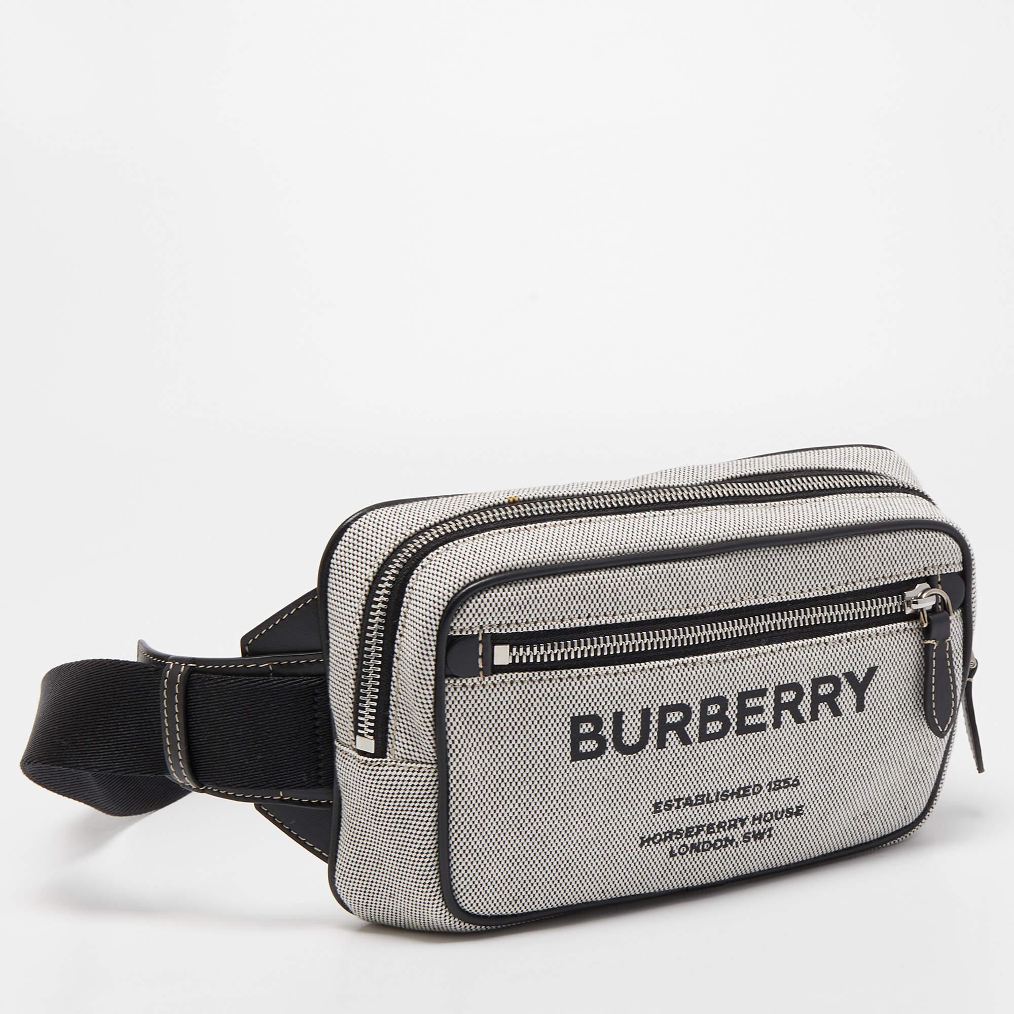 Men's Burberry Grey/Black Canvas and Leather West Belt Bag