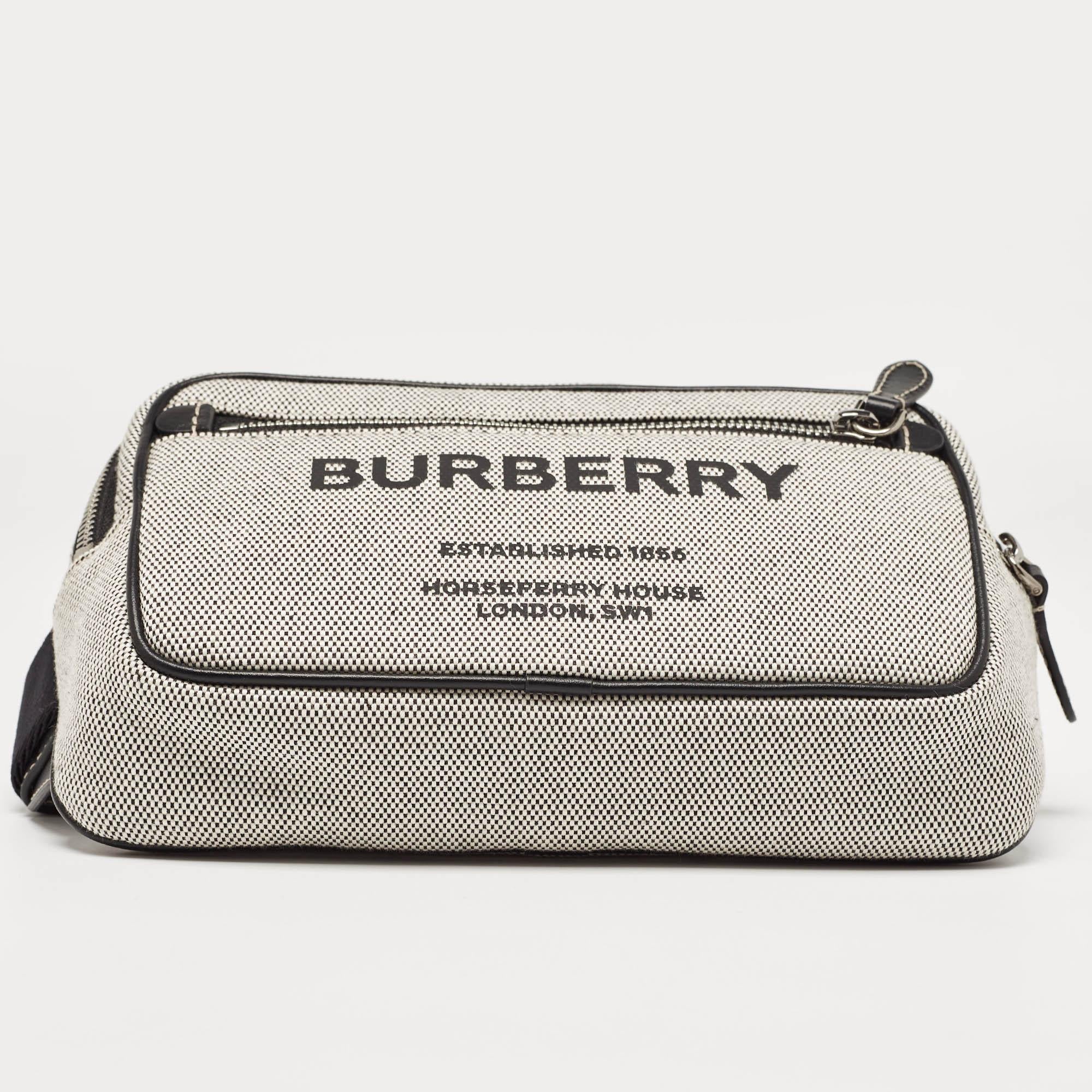 Burberry Grey/Black Canvas and Leather West Belt Bag For Sale 1