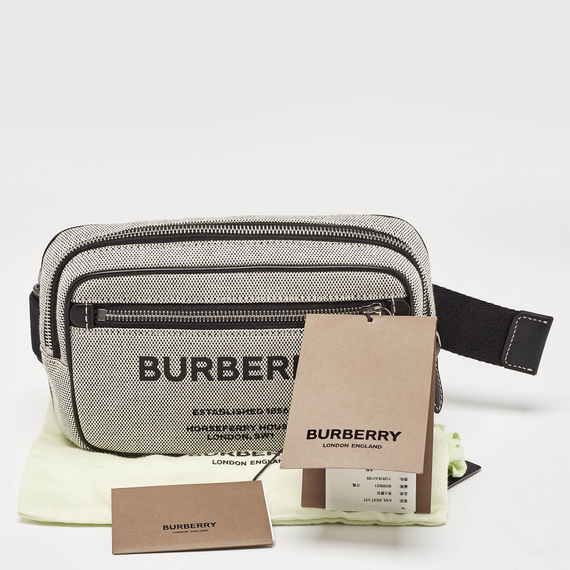 Burberry Grey/Black Canvas and Leather West Belt Bag For Sale 4