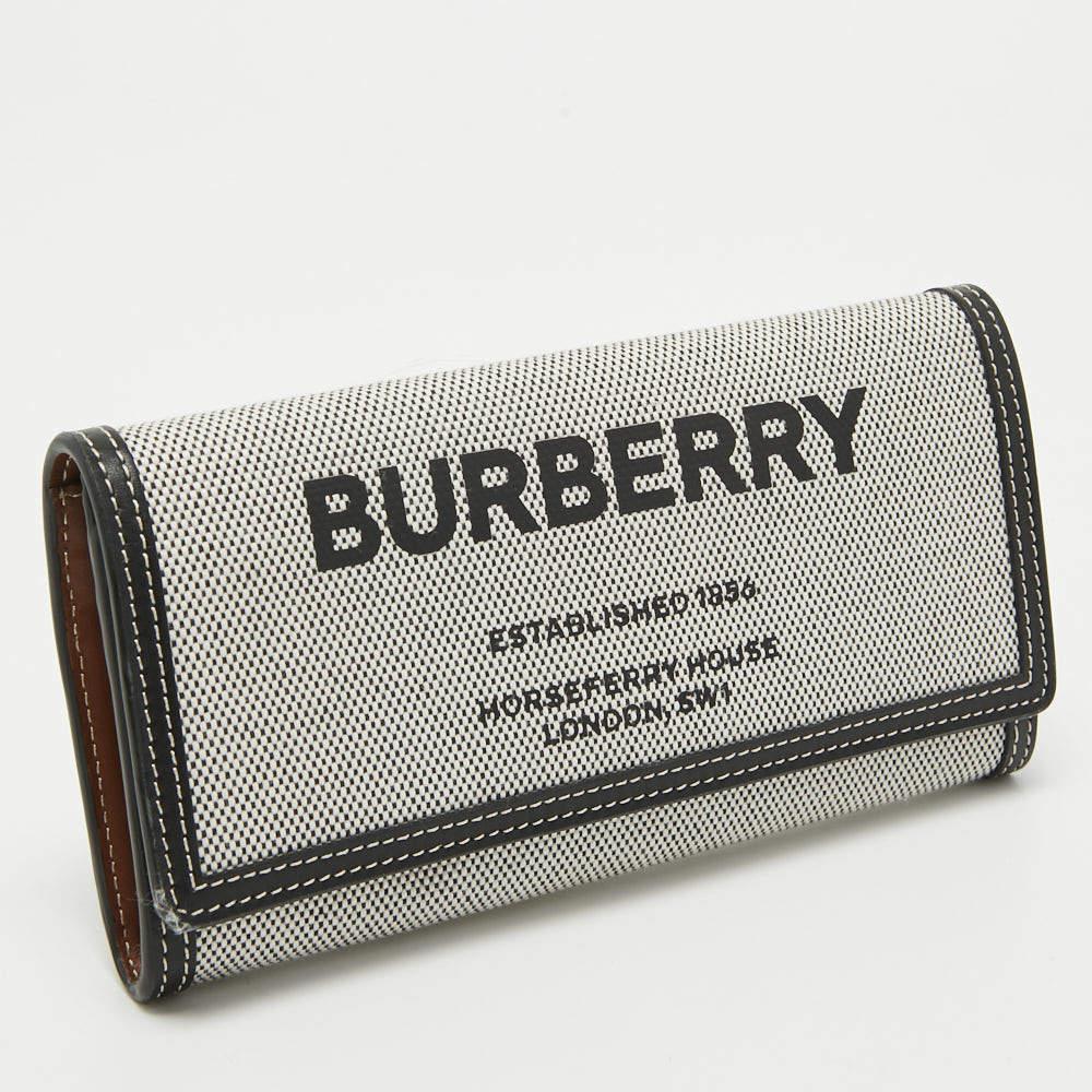 Women's Burberry Grey/Black Logo Canvas and Leather Halton Continental Wallet For Sale