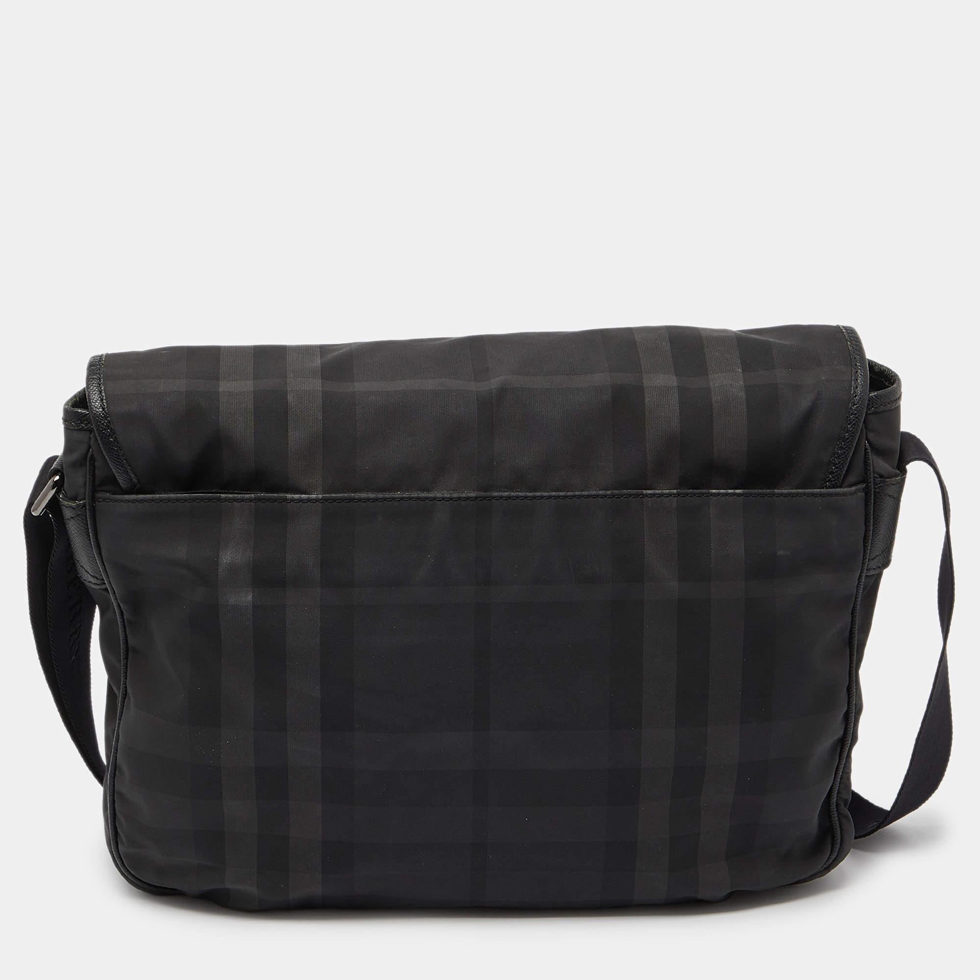 Men's Burberry Grey/Black Smoke Check Nylon and Leather Messenger Bag