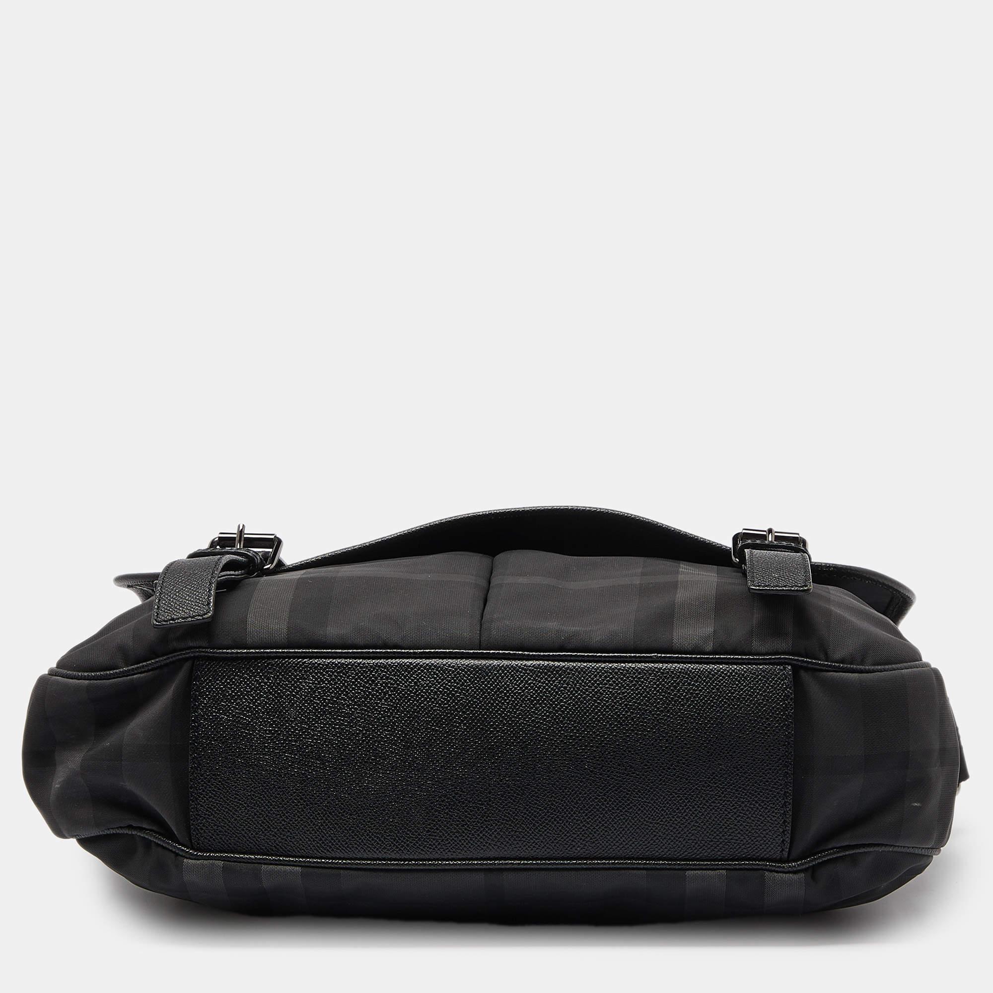 Burberry Grey/Black Smoke Check Nylon and Leather Messenger Bag 2