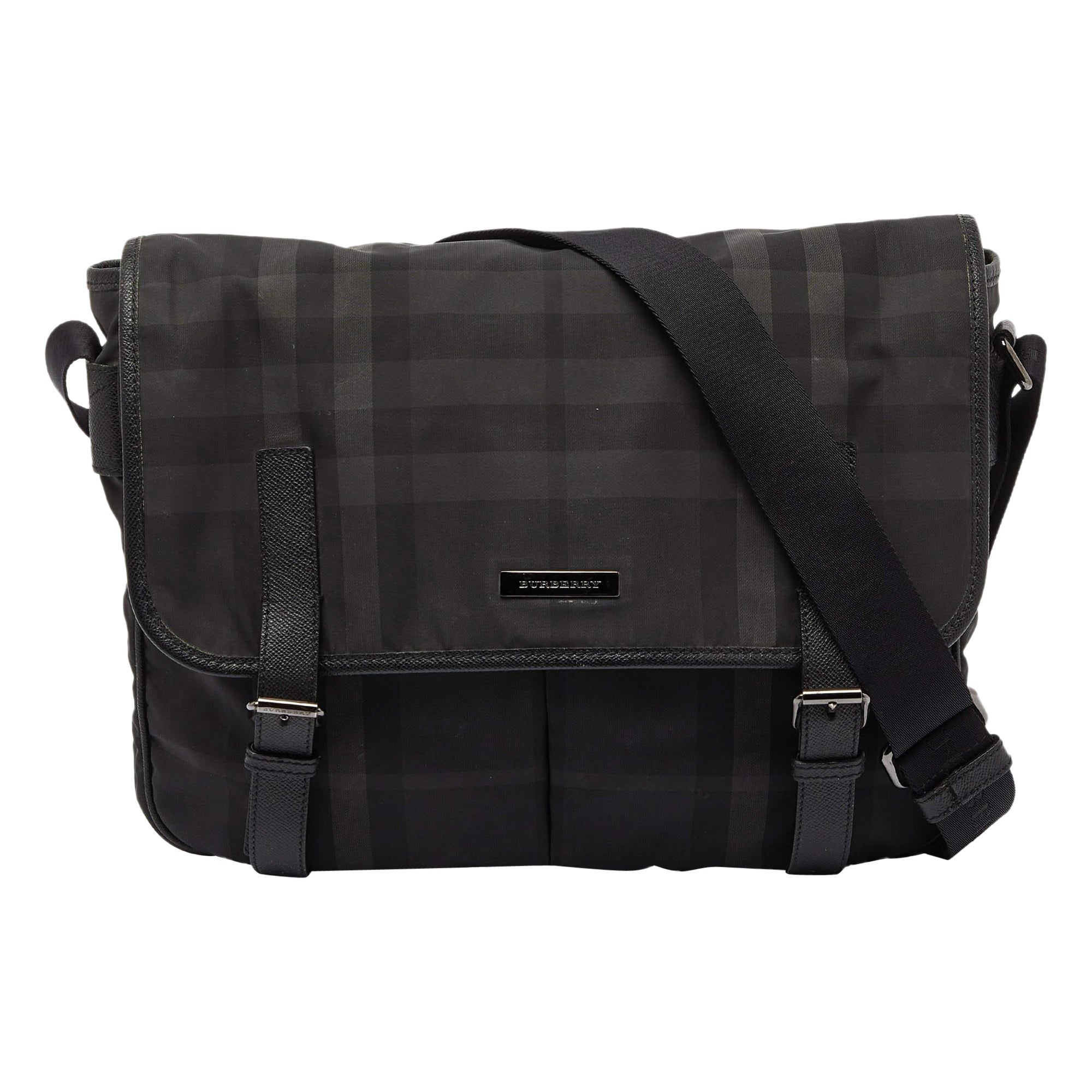 Burberry Grey/Black Smoke Check Nylon and Leather Messenger Bag