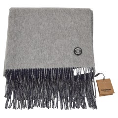 Burberry Grey & Blue Reversible Brushed Cashmere Scarf