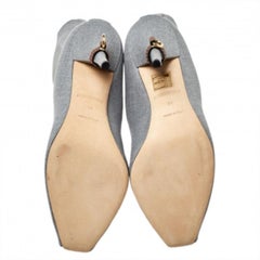 Burberry Grey Canvas And Elastic Fabric Peep Toe Kenzie Ankle Boots Size 37