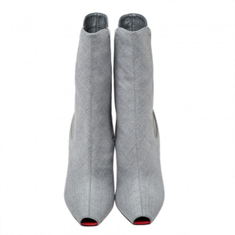 Women's Burberry Grey Canvas And Elastic Fabric Peep Toe Kenzie Ankle Boots Size 39 For Sale
