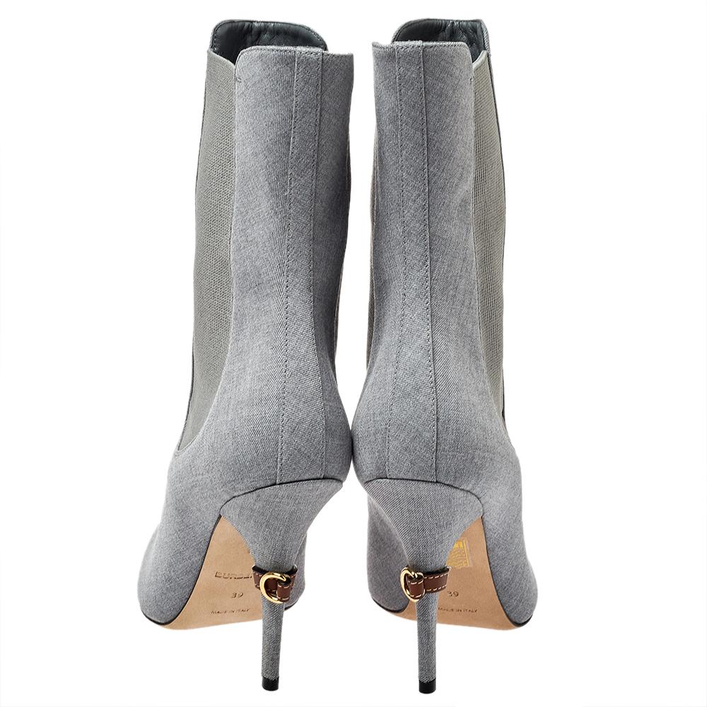 Kenzie-Stiefeletten aus grauem Segeltuch und elastischem Stoff mit Peep Toe von Burberry, Größe 39 Damen im Angebot