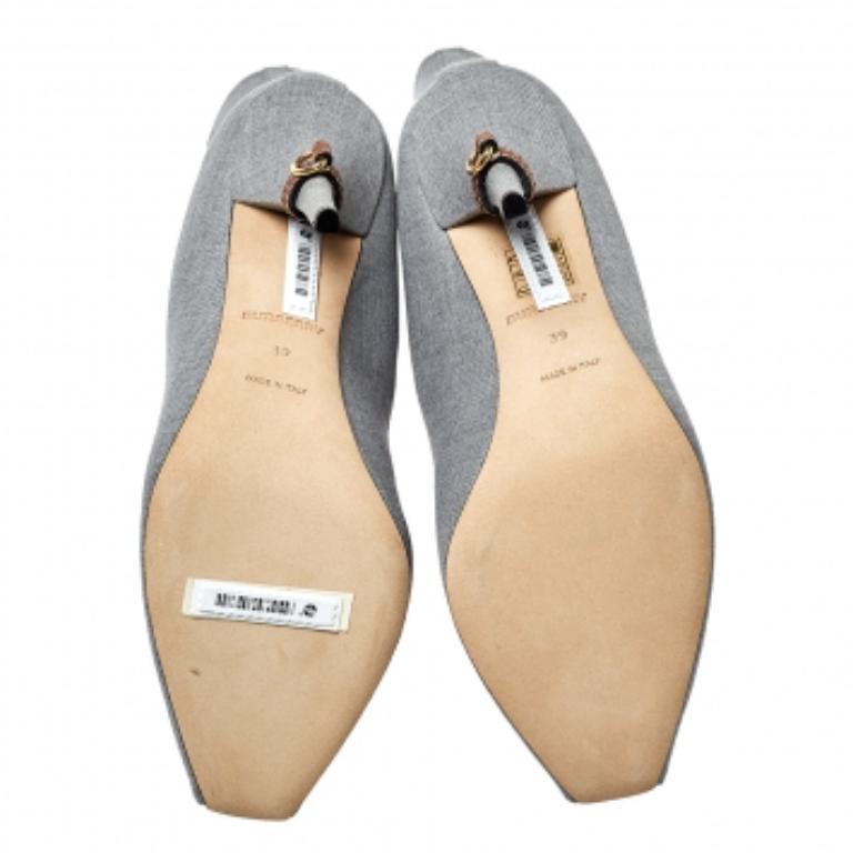 Burberry Grey Canvas And Elastic Fabric Peep Toe Kenzie Ankle Boots Size 39 For Sale 2