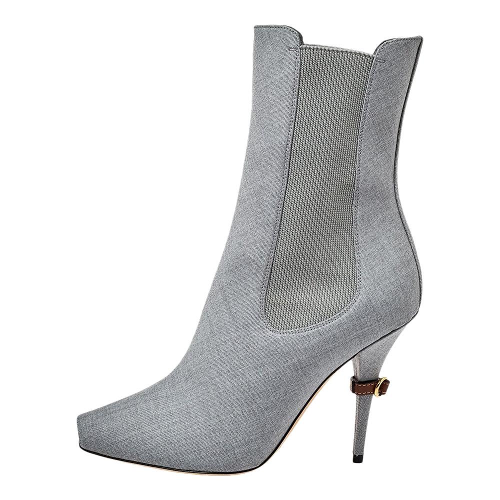 Burberry Grey Canvas And Elastic Fabric Peep Toe Kenzie Ankle Boots Size 39 For Sale