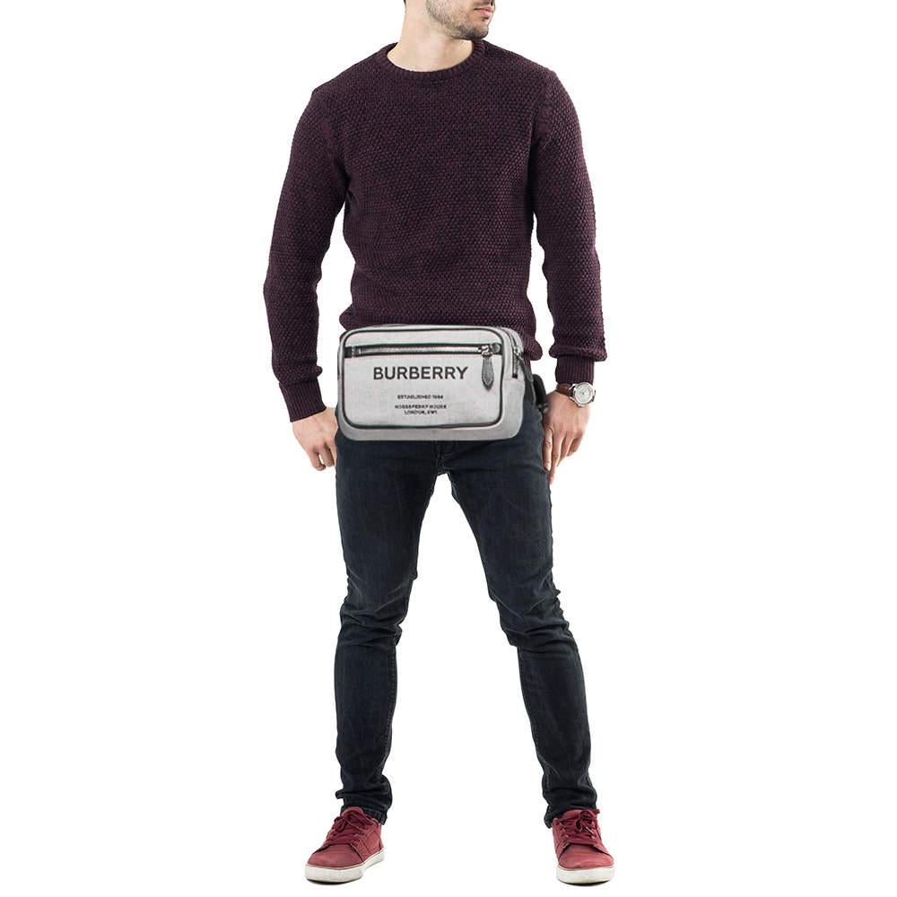 Burberry Grey Canvas and Leather West Belt Bag In New Condition In Dubai, Al Qouz 2