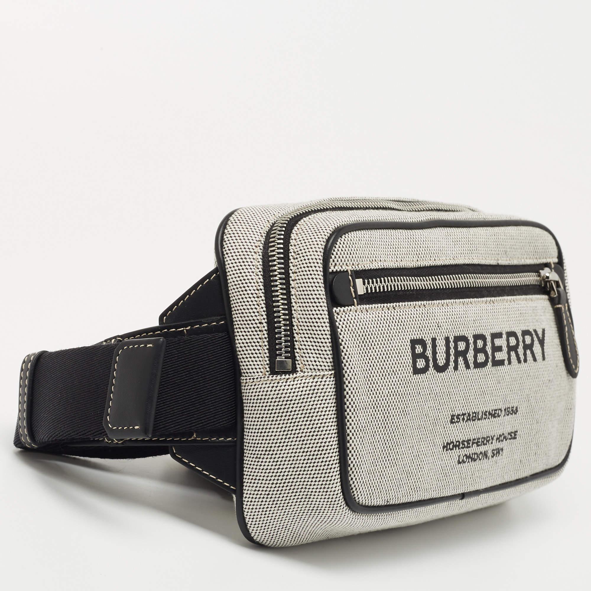 Men's Burberry Grey Canvas and Leather West Belt Bag