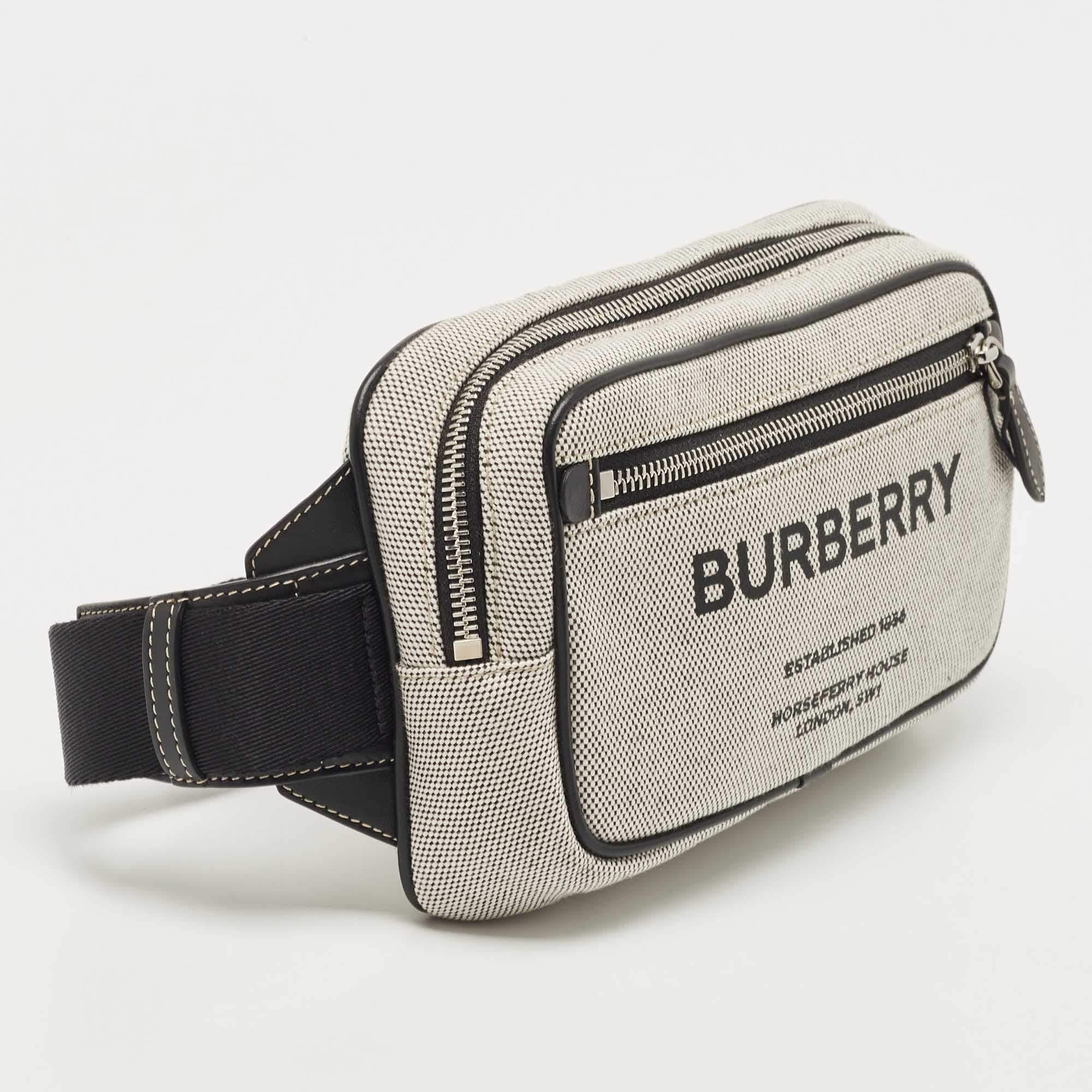 Burberry Grey Canvas and Leather West Belt Bag In New Condition In Dubai, Al Qouz 2