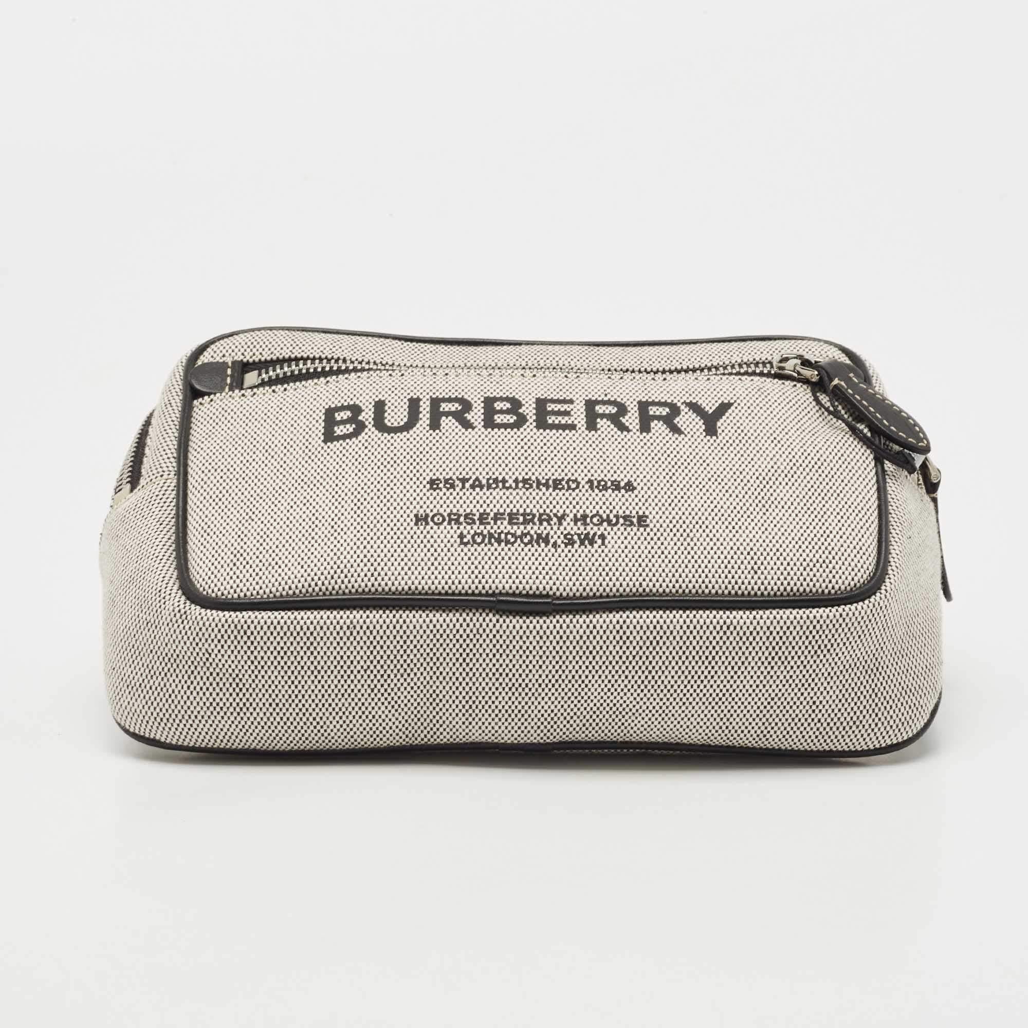 Men's Burberry Grey Canvas and Leather West Belt Bag