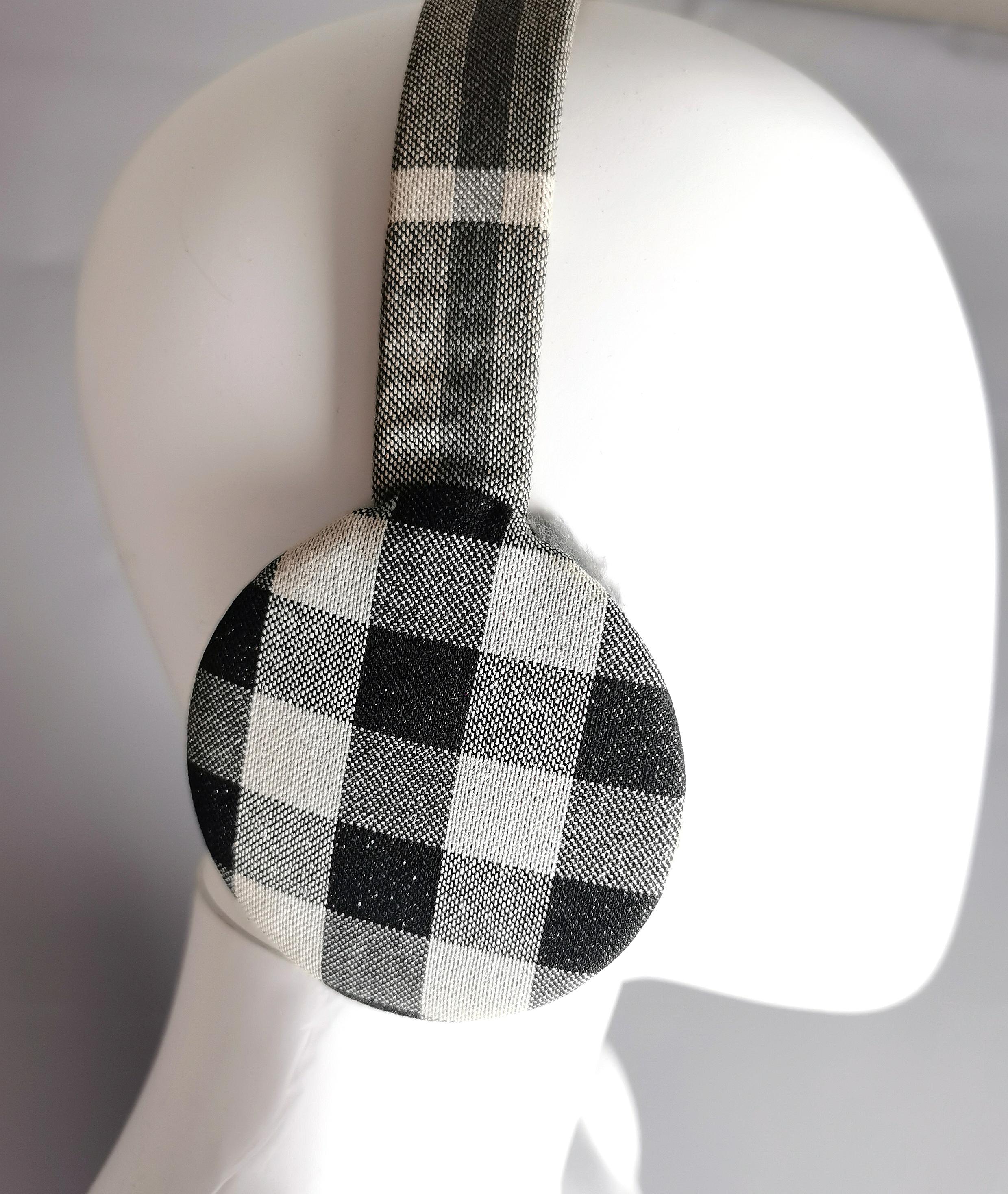 Burberry grey check ear muffs, faux fur  For Sale 6