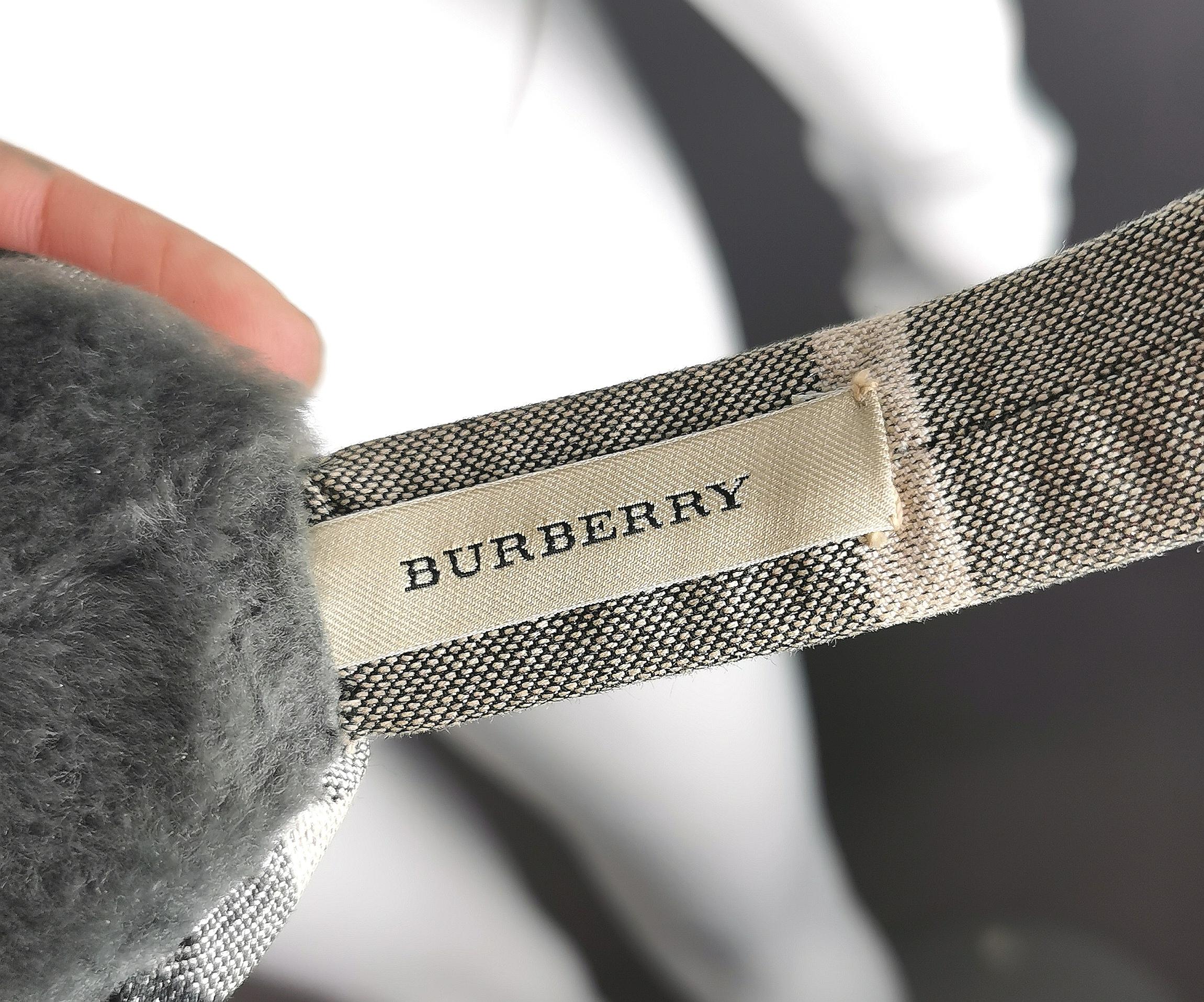 Burberry grey check ear muffs, faux fur  For Sale 1