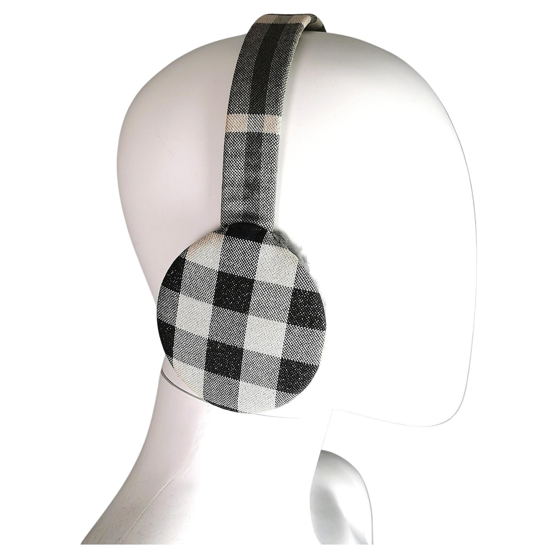 Burberry grey check ear muffs, faux fur  For Sale